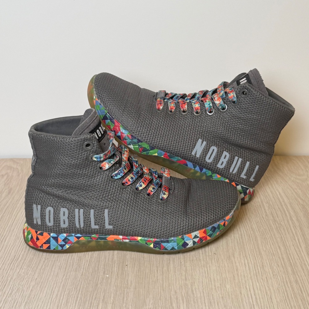 NOBULL High‎ Top Trainers Grey Multi Color Geometric SuperFabric Kids Size 3.5Y